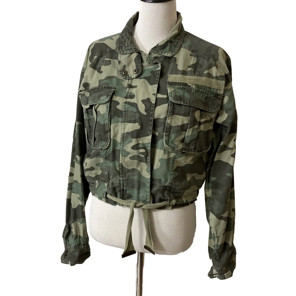 Camo Jacket Camouflage Denim Crop Jacket Drawstring Waist Aeropostale